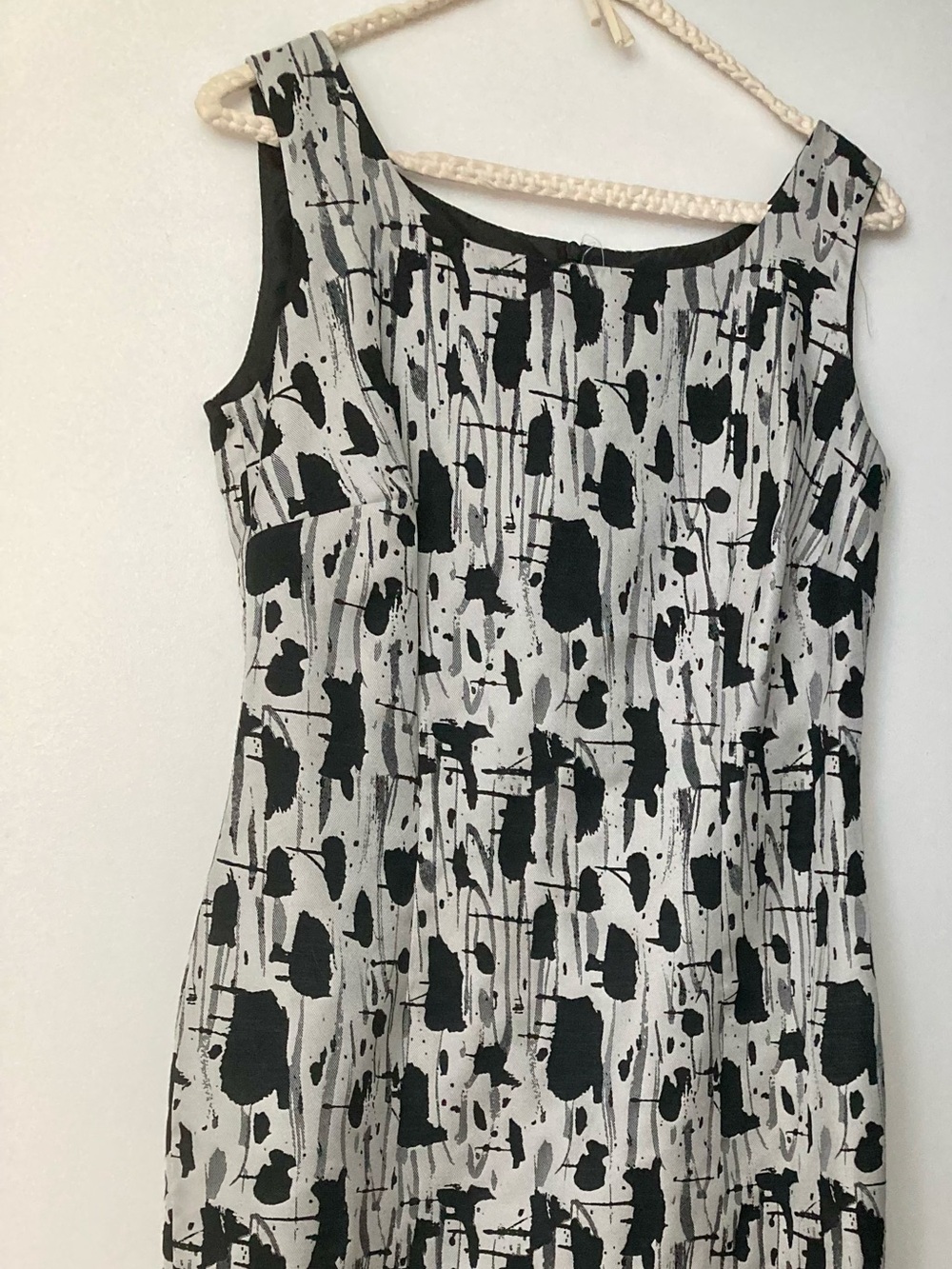 Strapless Black & White Abstract Print Dress